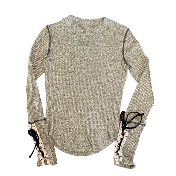 Free People green heathered laced sleeve top small -(B16) - Picture 1 of 5